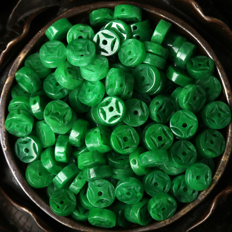 Jadeite dry green thick money buckle loose pieces 8mm money buckle loose beads accessories small copper wholesale gifts