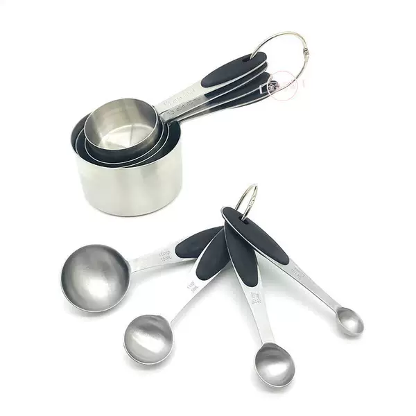 Stainless steel measuring spoon measuring cup set silicone handle with scale 4 piece set 8 piece set measuring spoon baking tools in stock