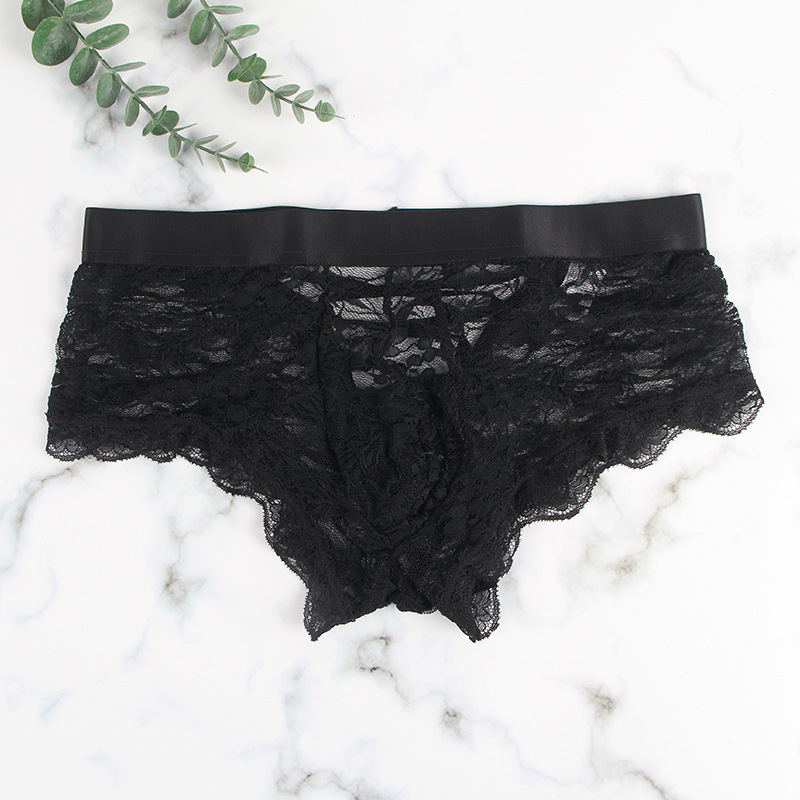 Comercio exterior europeo y americano más tamaño sexy Boxer calzoncillos encaje bajo cintura hombres sexy ropa interior transparente encaje calzoncillos