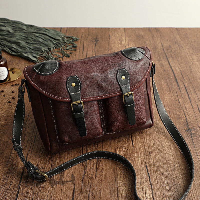 Shanzuan Handmade Vegetable Tanned Leather Cowhide Handmade Bag Plaster Bark Shoulder Bag European and American Style Crossbody Bag for Men and Women 32043