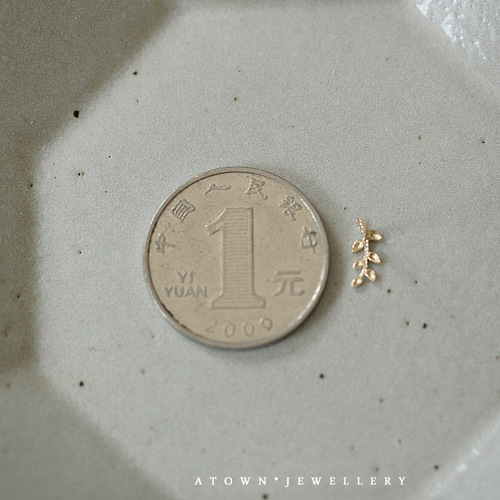 S925 sterling silver plated 14K gold plate branch and leaf earrings mini temperament leaf and branch Japanese and Korean ins style small earrings