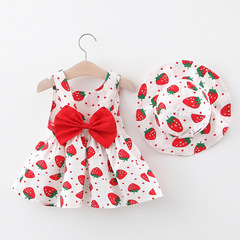 A732 children's skirt wholesale baby girl small fresh big strawberry print dress with hat children's skirt on behalf of