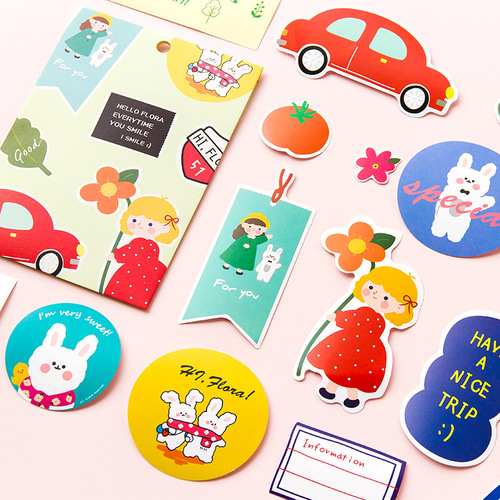 Greeting Florala, use more decorative stickers for a fun vacation, cute cartoon handbag decorative stickers, 20 pieces in 4 designs.