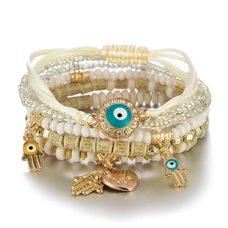 European and American Cross-Border Hot-Selling Eye Bracelet Set for Women, Bohemian Handmade Beaded Bracelets Wholesale