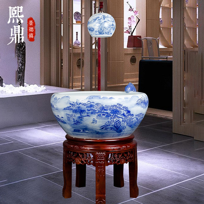 Jingdezhen Ceramic Fish Tank Extra-large Aquarium Chinese-style Circulating Filtering Water Indoor Living Room Household with Light Jingdezhen Ceramic Fish Tank Extra-large Aquarium Chinese-style Circulating Filtering Water Indoor Living Room Household with Light