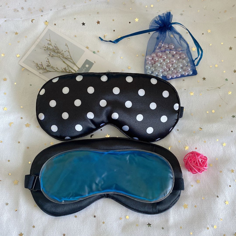 Lindo lunares máscara de ojo de seda artificial sombreado de doble cara bolsa de hielo compresa fría y caliente máscara de ojo de satén bolsa de medicina para dormir en stock
