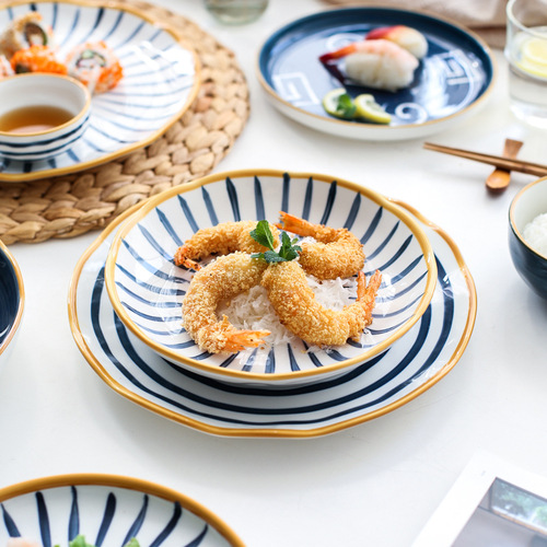 Japanese ceramic tableware bowl and dish set plate instant noodle bowl ceramic bowl creative dish set home series housewarming