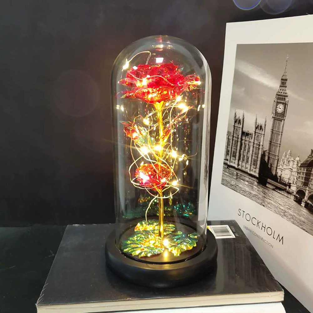 Стеклянная подарочная коробка-купол с LED-розой, ручная декоративная лампа-ларцер для Дня Святого Валентина и Дня матери
