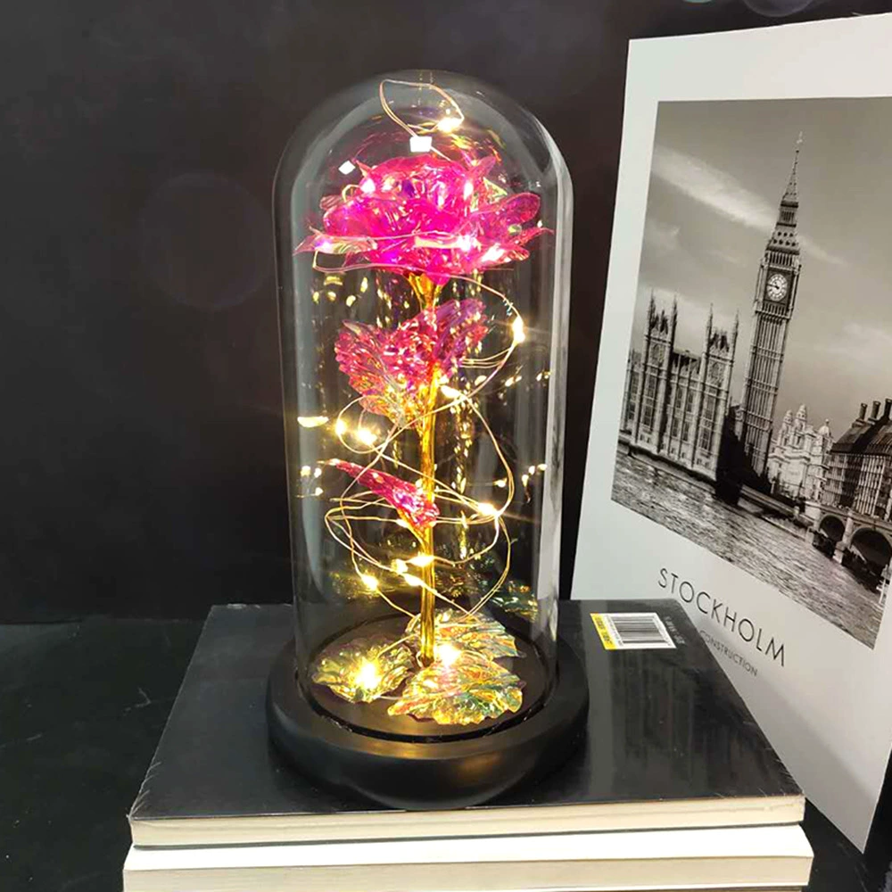Стеклянная подарочная коробка-купол с LED-розой, ручная декоративная лампа-ларцер для Дня Святого Валентина и Дня матери