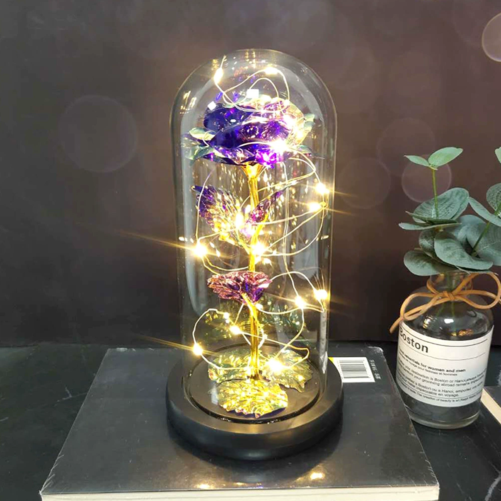 Стеклянная подарочная коробка-купол с LED-розой, ручная декоративная лампа-ларцер для Дня Святого Валентина и Дня матери