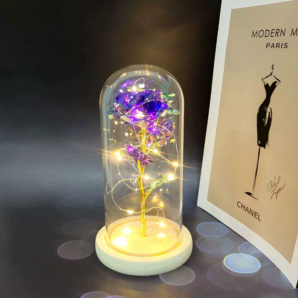 Стеклянная подарочная коробка-купол с LED-розой, ручная декоративная лампа-ларцер для Дня Святого Валентина и Дня матери