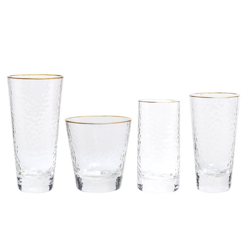 French Crystal Japanese Gold Edge Hammered Pattern Transparent Juice Milk Glass Cup Set Instagram Celebrity Household Ice Water Cup