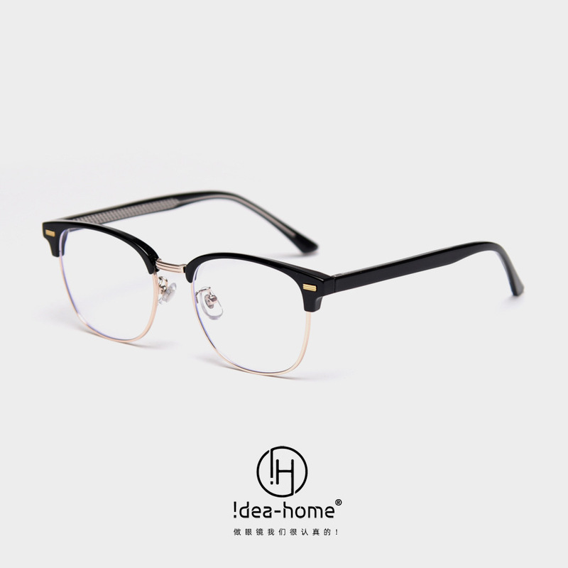 KBT98318 Korean retro square TR90 plate leg myopia glasses frame female literary half metal eyebrows flat men
