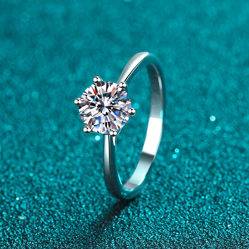 Xindeyi 50-Point 1-Carat Moissanite S925 Sterling Silver Ring for Women, Tiktok Same Style, Zhou Family Six-Claw Design, Direct from Manufacturer