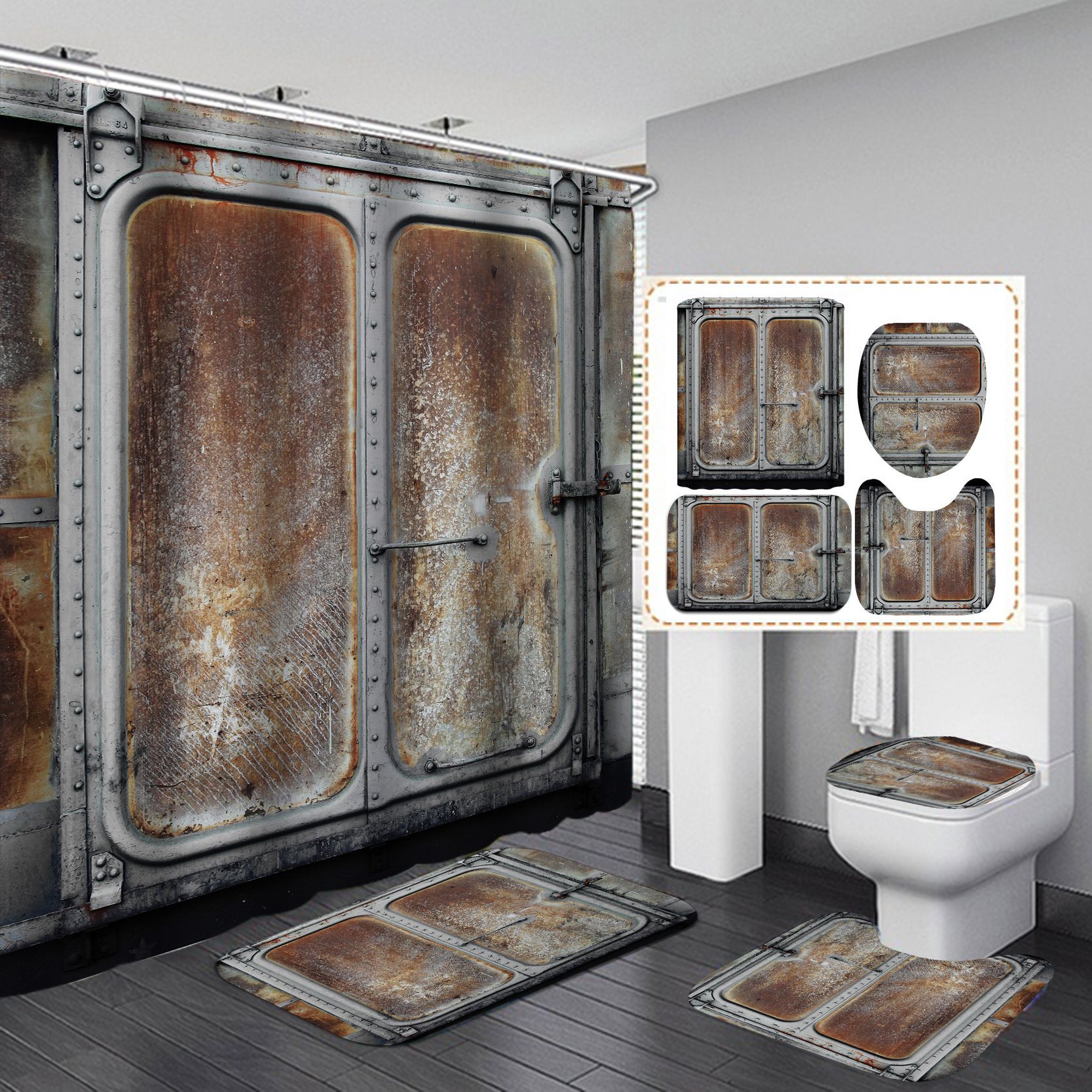 Transfronterizo Amazon e-commerce 3D digital de poliéster impresión puerta Cortina de ducha conjunto de cuatro piezas suministro directo de fábrica