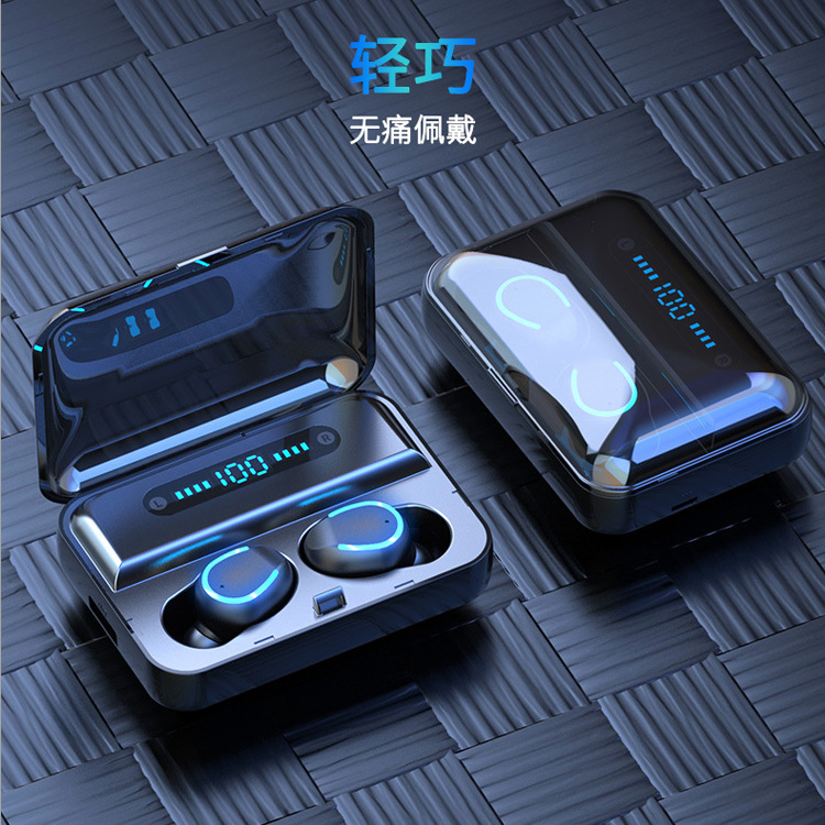 New Hot Model Private Touch F9 Bluetooth Headset 5.0 Binaural English Cross-Border Exclusive for Tws Power Display Charging Compartment