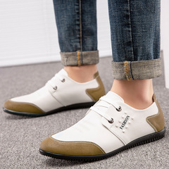 內增高男士休閒皮鞋軟皮青年英倫透氣軟麵皮系帶白色豆豆鞋潮鞋男