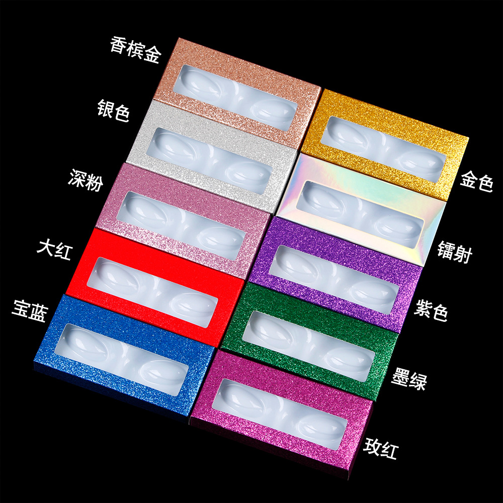 Caja de pestañas de color soporte grande caja de color de brillo universal caja de pestañas de 25mm de largo caja de embalaje de pestañas multicolor en stock