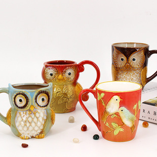 Foreign Trade Cross-border Special Bird Owl Cup Ceramic Decoration Office Creative Water Cup Couple Cup Mug