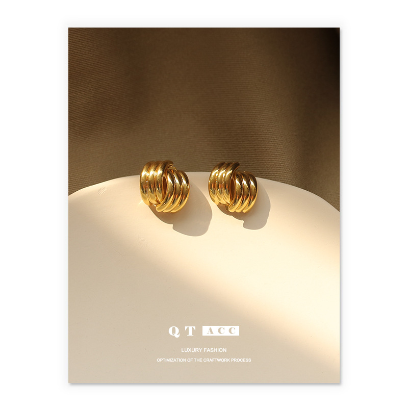 Pendientes de latón con baño de oro real, diseño de líneas personalizadas, estilo minimalista y moderno para mujer, con aguja de plata 925. image 6