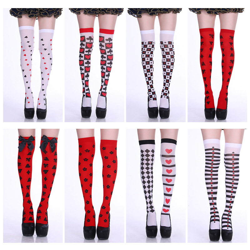 Cross-border Halloween printing socks poker flower stockings party role-playing knee-high stockings factory direct sales Cross-border Halloween printing socks poker flower stockings party role-playing knee-high stockings factory direct sales