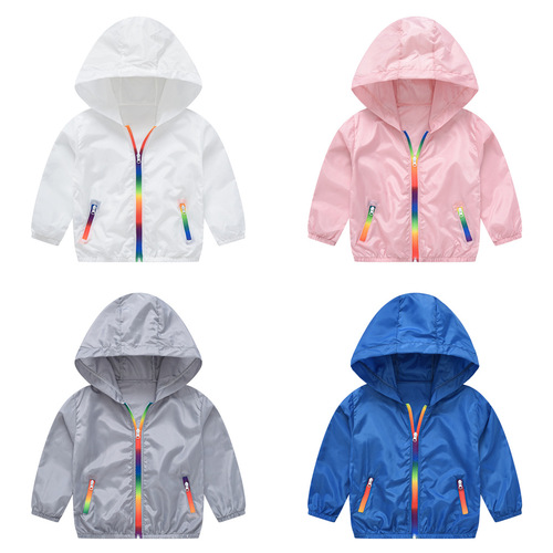 Summer new children's clothing children's sun protection clothing jacket boys and girls skin clothing rainbow hooded sun protection clothing air-conditioning shirt