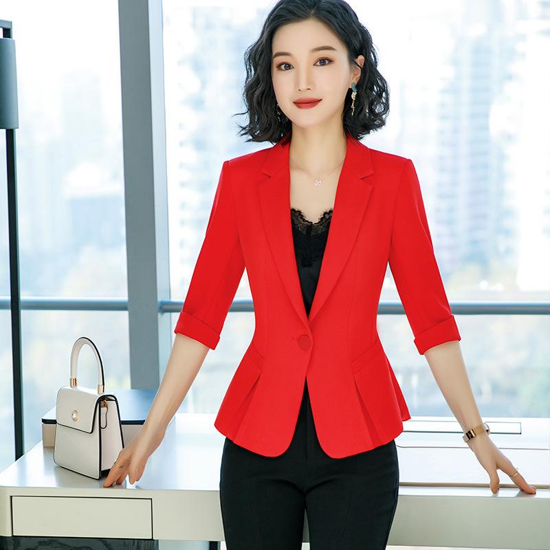 Summer Mid-sleeve Small Suit Jacket Women's Short Ruffled Small Women's Internet Popular Suit Professional suit Slim-fit Top