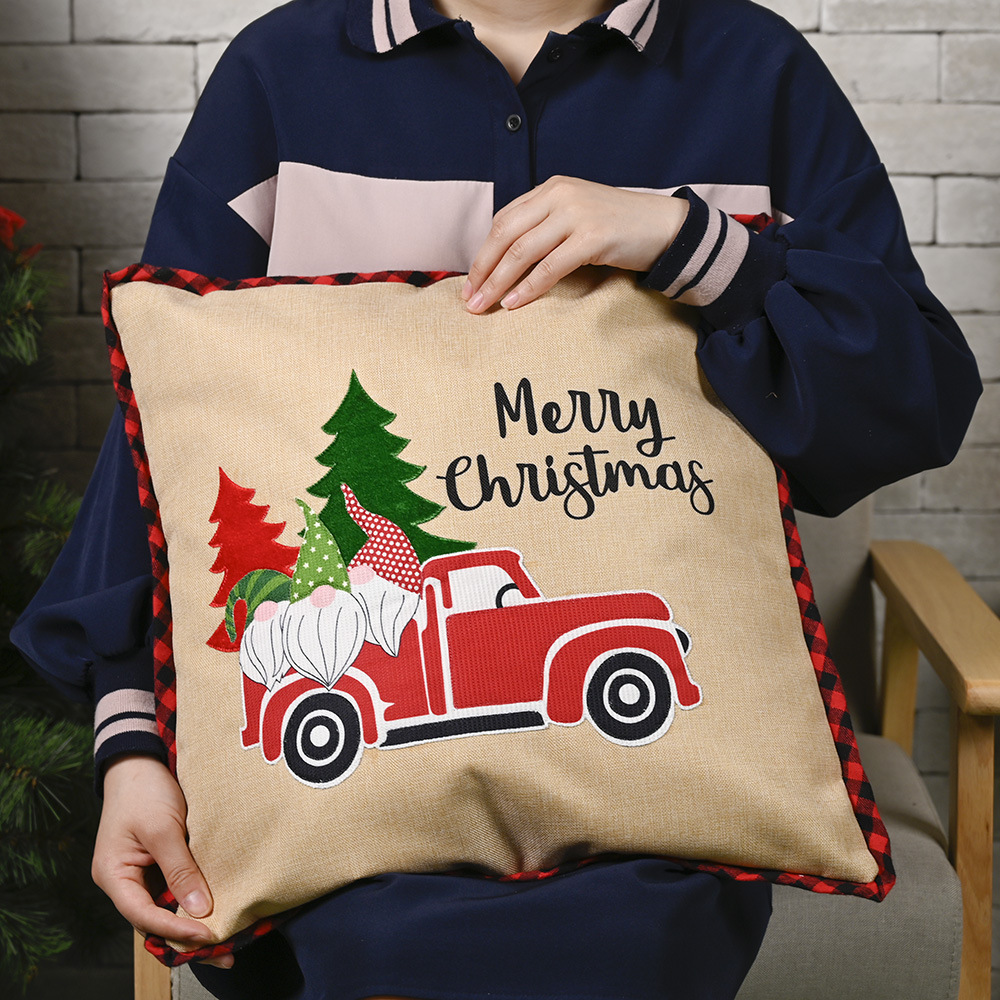 Haobei Christmas decorations Forest old man car pillow case linen pillowcase pillowcase square pillowcase_voghion.com