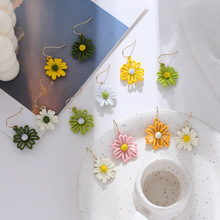 不对称撞色 小雏菊耳环韩国气质简约女森系小清新耳钉耳夹女 E233