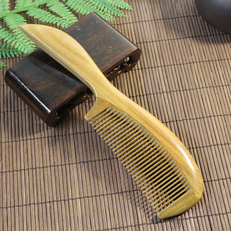 Jade sándalo Pelo Rizado peine masaje peine hogar necesidades diarias peine de dientes anchos Mujer hogar Pelo Largo mango peine de sándalo verde