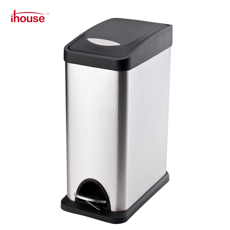 ihouse垃圾桶长方形不锈钢垃圾桶办公室客厅用8L脚踏式垃圾桶现货
