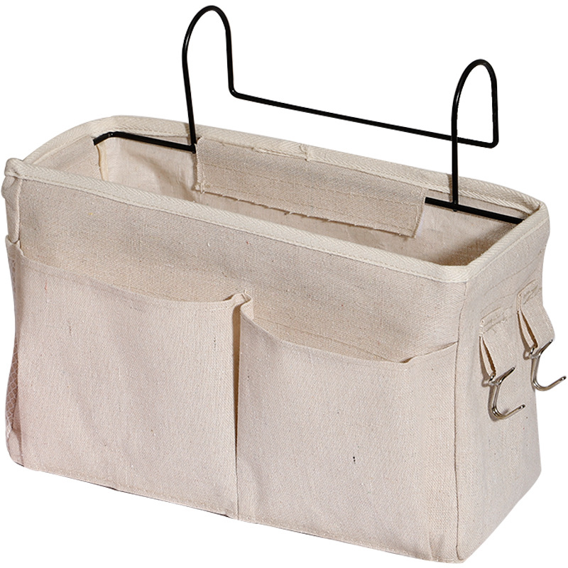 Nuevo dormitorio Estudiante universitario Almacenamiento de cabecera bolsa colgante canasta de almacenamiento de lona tela de lino de algodón Estilo nórdico Almacenamiento de noche canasta colgante