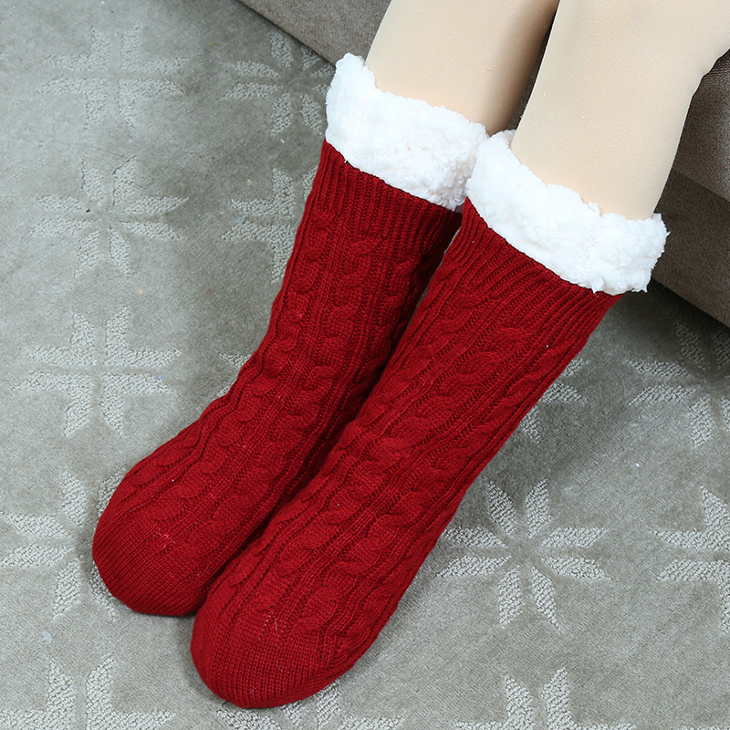 Floor Socks Autumn and Winter Fleece-Lined Thickeneded Plush Knitted Socks Student Japanese Style Stockings Women's Coral Velvet Floor Socks