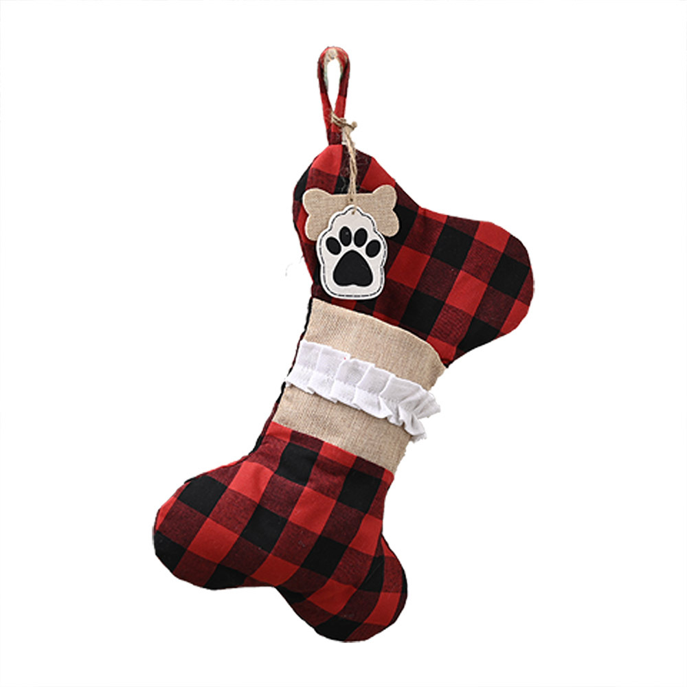 Weihnachtshaube Weihnachtsdekoration Zubehör Leinen Plaid Knochen Socken Weihnachtssocken Kinder Geschenktüte Bonbontüte Baumanhänger_voghion.com