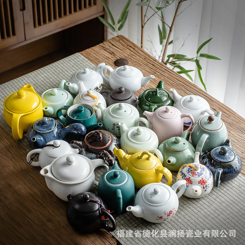 Heat-resistant flower teapot ceramic tea set household kung fu teapot single pot side handle pot stoneware Japanese pot for Master Cup