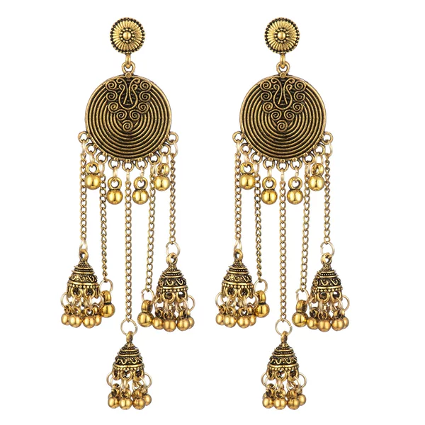 Amazon cross-border earrings round bell pendant earrings long personalized Indian ethnic style earrings wholesale