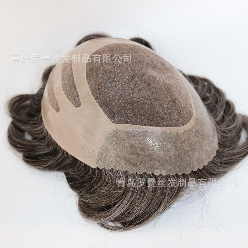 Men's Wig Made of Real Human Hair, Natural and Realistic, Durable and Breathable, with Small Hand-Tied Knots, Export Model for Hair Replacement on the Top of the Head Men's Wig Made of Real Human Hair, Natural and Realistic, Durable and Breathable, with Small Hand-Tied Knots, Export Model for Hair Replacement on the Top of the Head