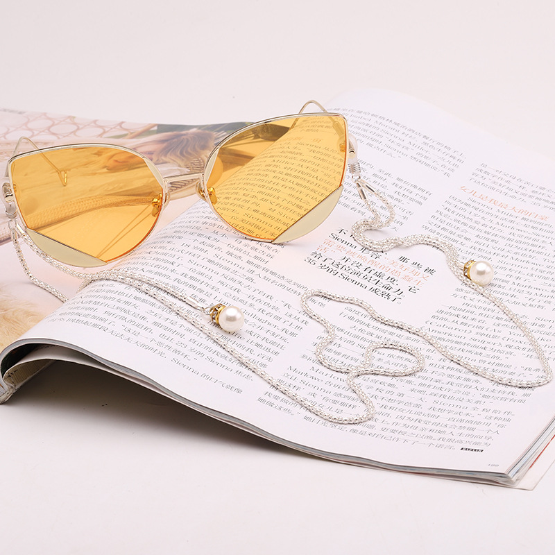 Pearl glasses chain halter anti-drop glasses rope black silver gold fashion simple metal elegant glasses accessories fashion