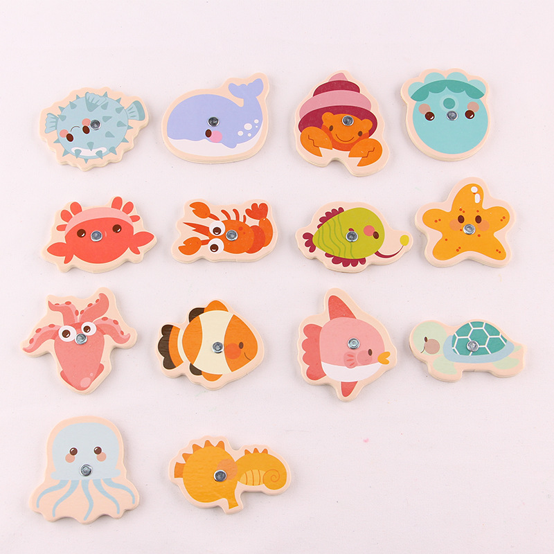 Bebé de madera pesca magnética juguete para niños peces pequeños rompecabezas infantil 1-2 años y medio 3 niños y niñas