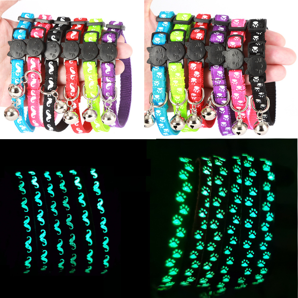 Transfronterizo nuevo gato campana gato garra barba collar de mascota hebilla de seguridad ajustable collar de gato de luz nocturna