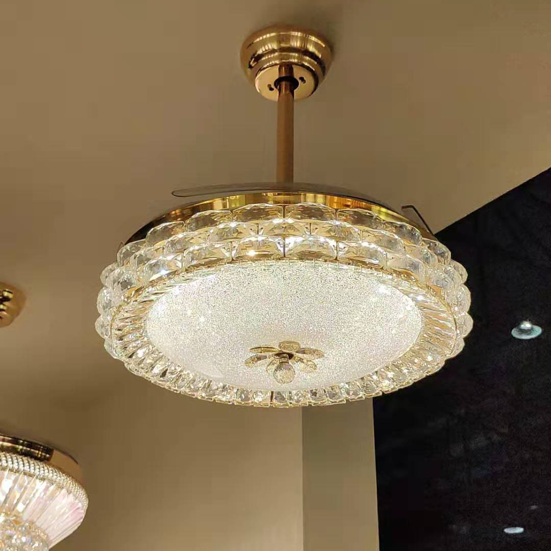 Crystal fan lamp dining room invisible fan living room Led ceiling fan lamp bedroom with electric fan light luxury internet celebrity chandelier