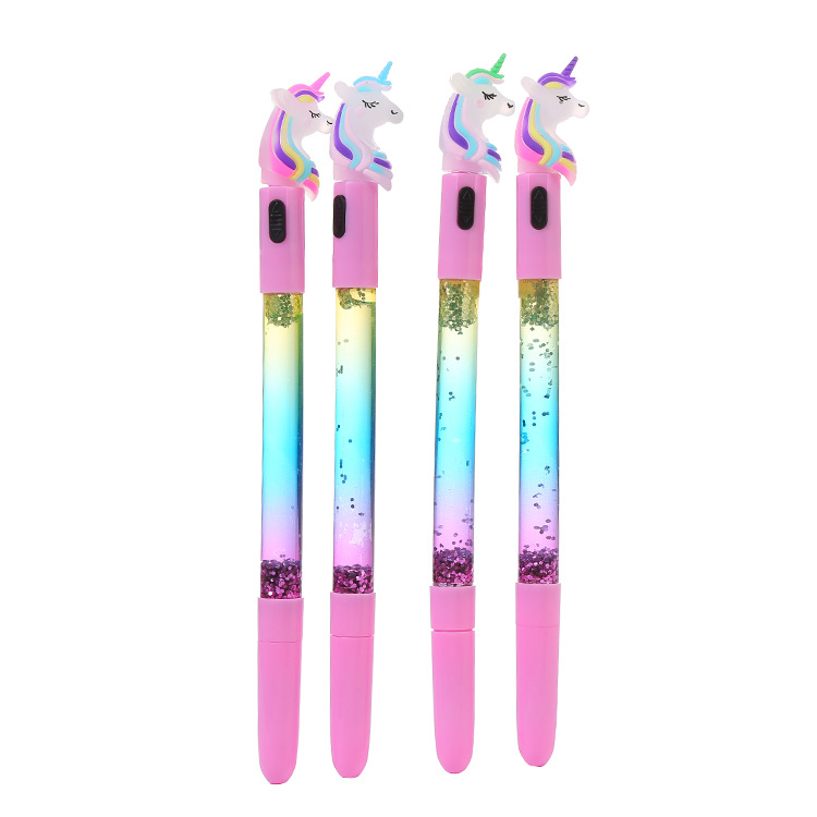 Pluma de gel de arena movediza de hadas unicornio con luz creativa luminosa aceite arena movediza pluma de agua lindo estudiante papelería