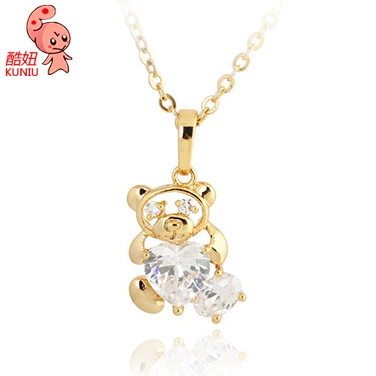 pendant, платиновая вставка камня, цирконий, корейский стиль, с маленькими медведями, оптом, 18 карат