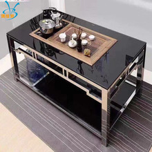 现代简约茶几钢化玻璃不锈钢泡茶茶几办公家具 茶台 加抽屉