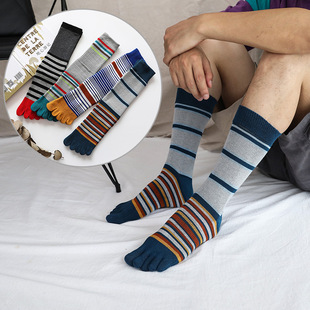 Casual five-finger socks men's high barrel high barrel calf solid color cotton autumn and winter barrel cross-border supply