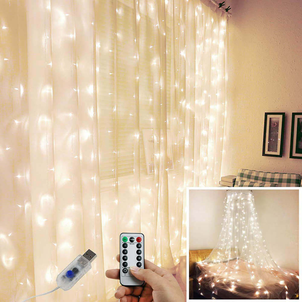 Cross -border 3*3 meters 300 curtain lamp low pressure USB remote…