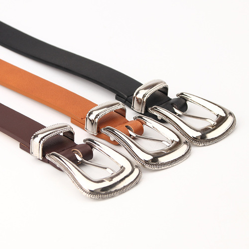 Belt Women's Three-piece Set Alloy Pin Buckle Imitation Leather Belt Fashion Versatile Clothing Decorative Belt Personalized Retro Style