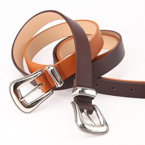 Belt Women's Three-piece Set Alloy Pin Buckle Imitation Leather Belt Fashion Versatile Clothing Decorative Belt Personalized Retro Style