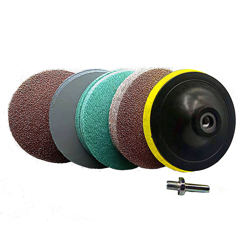 植绒砂纸片4寸圆盘圆形自粘式粘盘圆沙纸木工角磨打磨机气动抛光