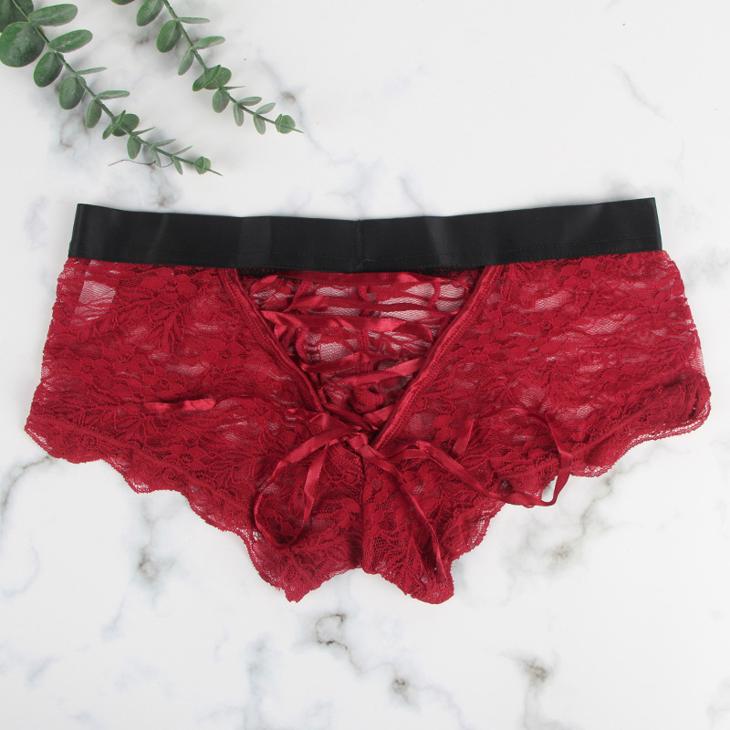 Comercio exterior europeo y americano más tamaño sexy Boxer calzoncillos encaje bajo cintura hombres sexy ropa interior transparente encaje calzoncillos